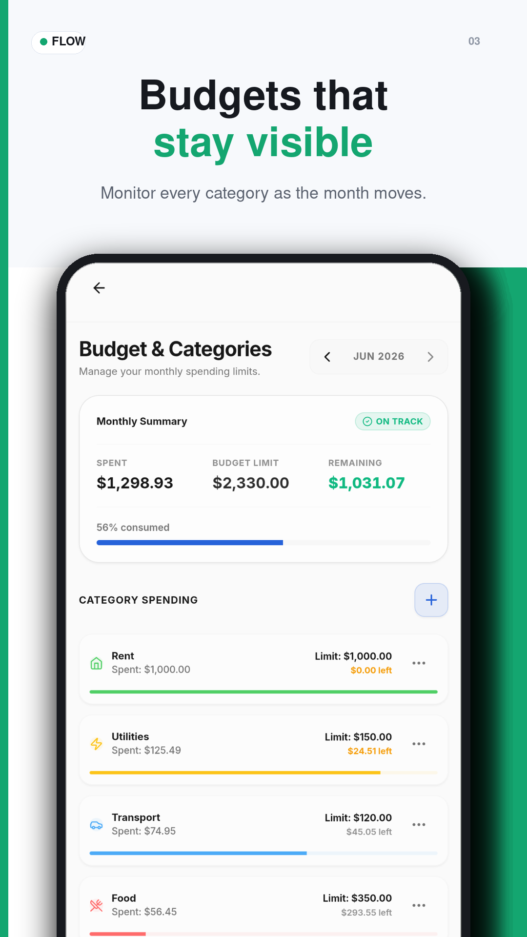 Budget Limits Screen